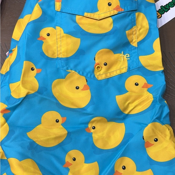 Tipsy Elves Blue Swim Shorts with Yellow Duck Pattern - Picture 3 of 3